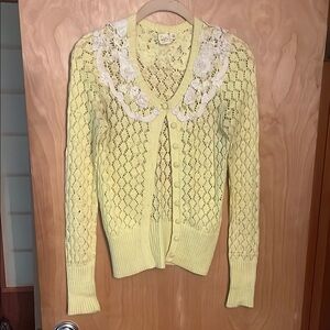 Anthropologie Yellow Lace Cardigan Sweater